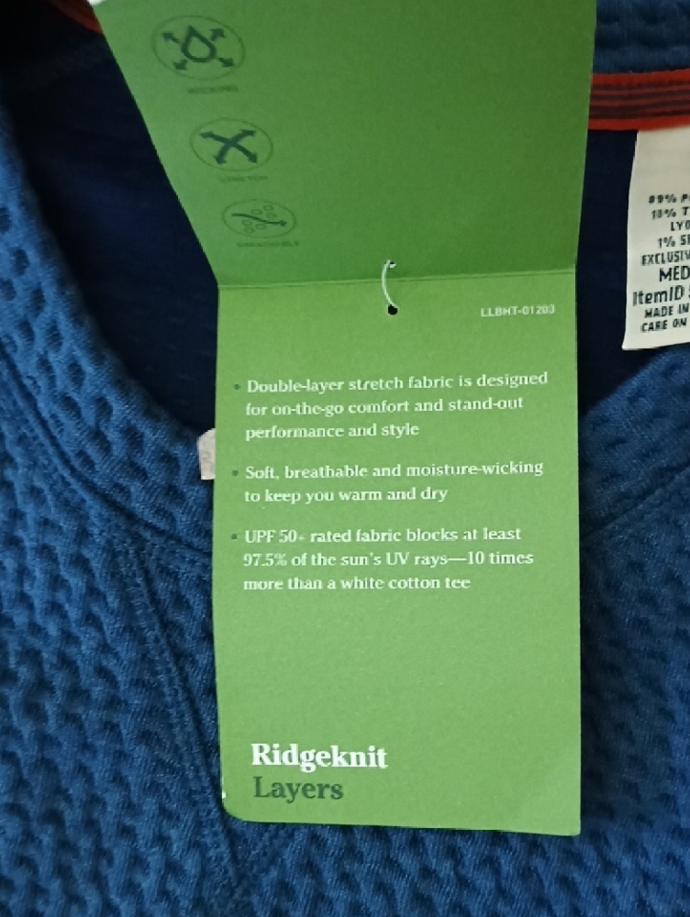 L.L. Bean Men's Blue Waffle-Knit Crew Sweater With One Zipper Pocket. - Picture 3 of 8